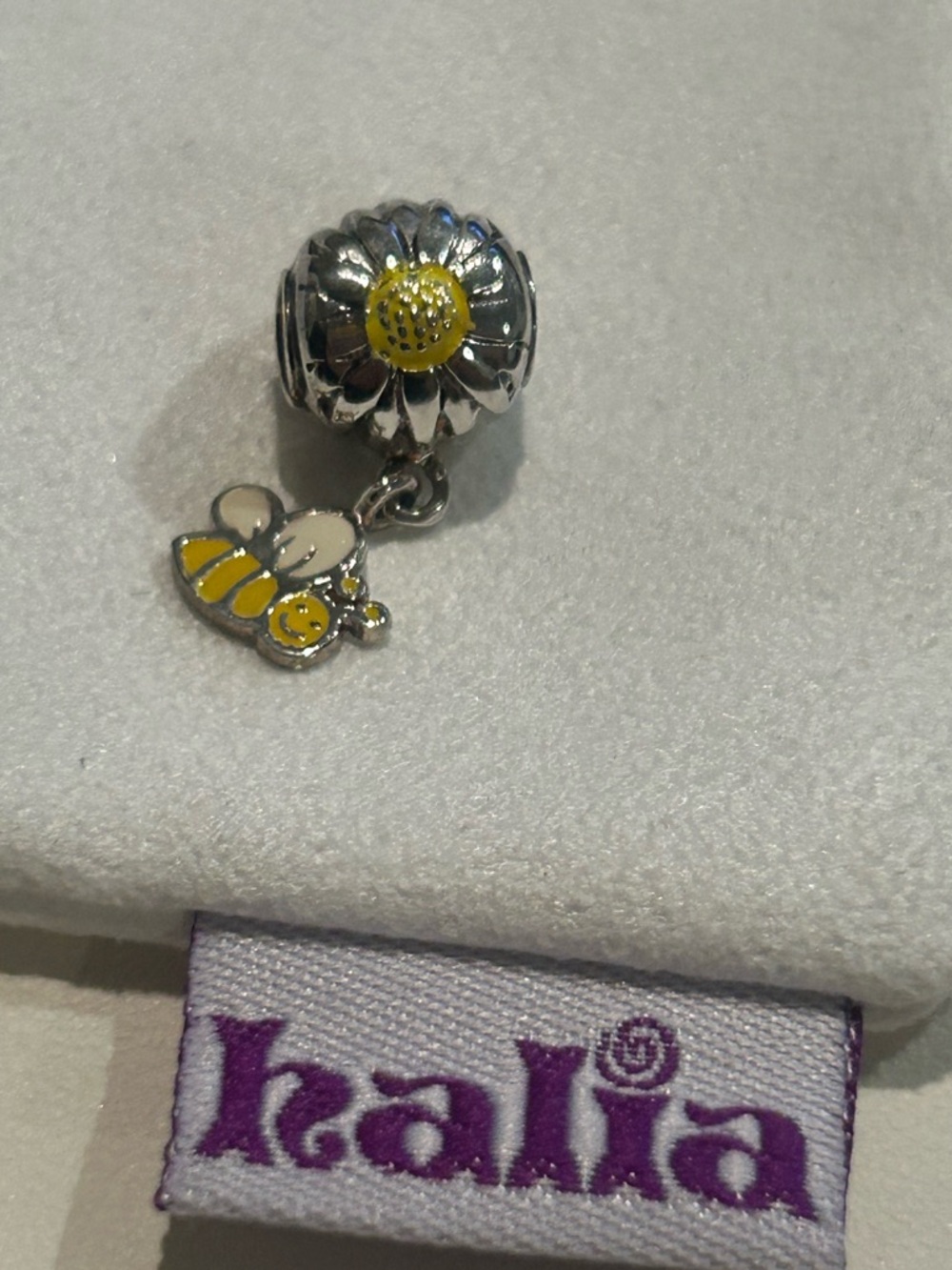 Retired Daisy Bee Charm with Dangle - Sterling Silver and Yellow